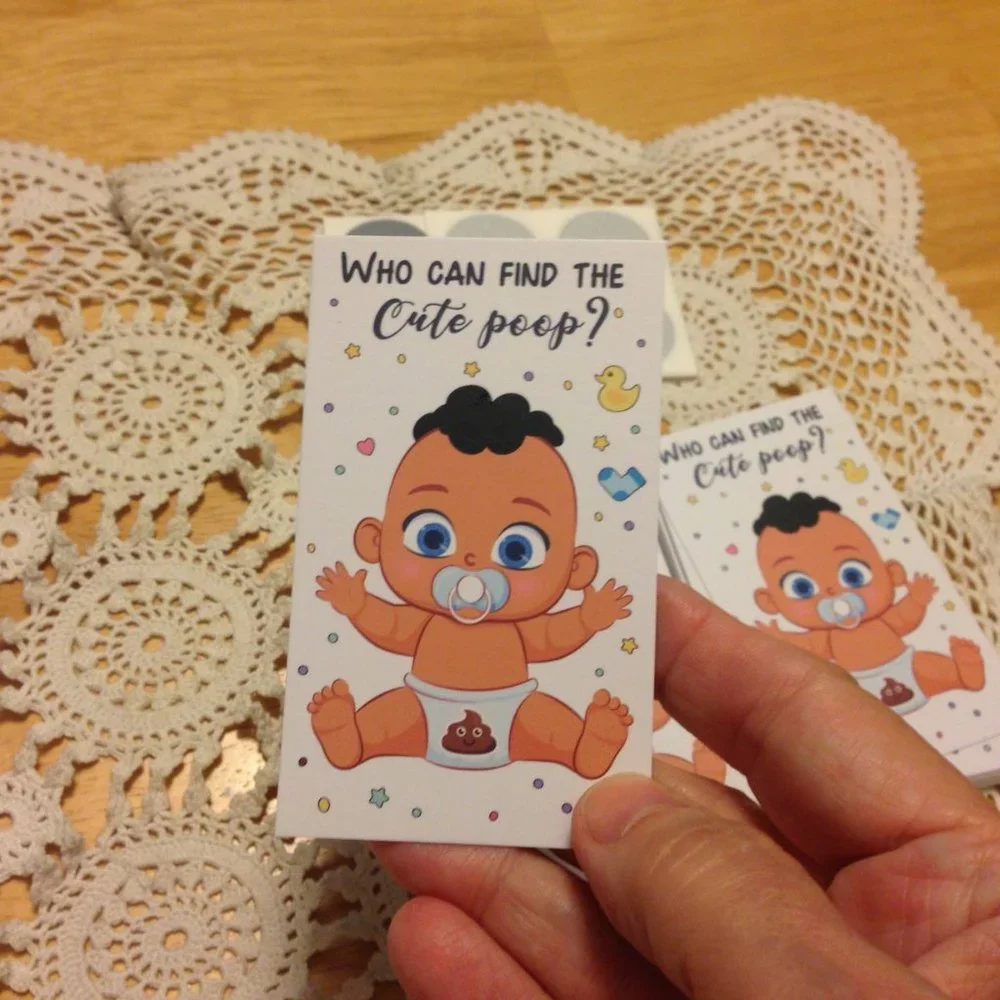 Cards for gender reveal party plus baby shower game